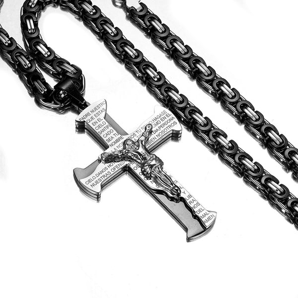 Titanium Steel Byzantine Chain with Crucifix Pendant view 5