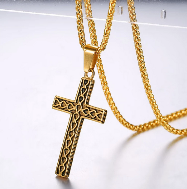 Textured Cross Pendant Necklace view 6