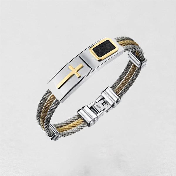 Cross Inlay Titanium Steel Bracelet view 2