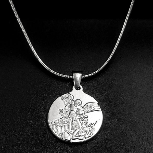Archangel Medallion Snake Chain Necklace view 6
