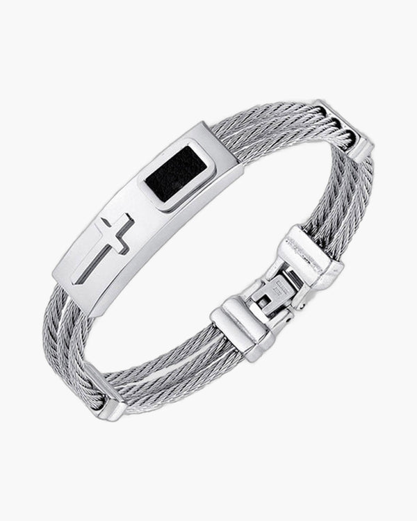 Cross Inlay Titanium Steel Bracelet view 3