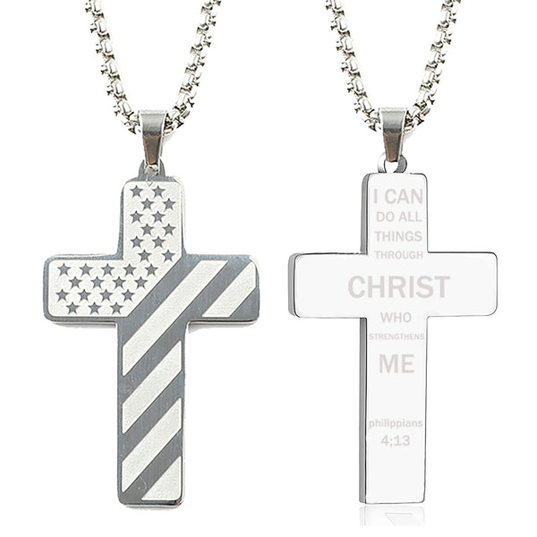 Flag Pattern Cross Pendant Necklace view 7