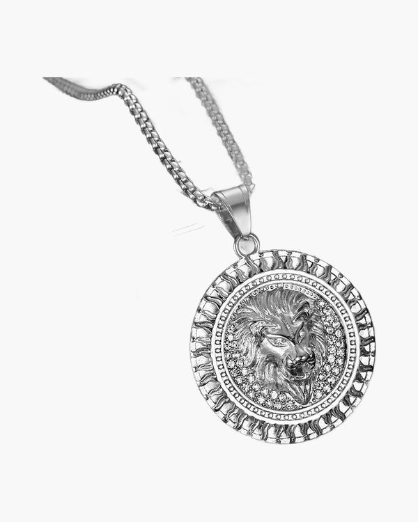 Lion Head Medallion Pendant Necklace view 3