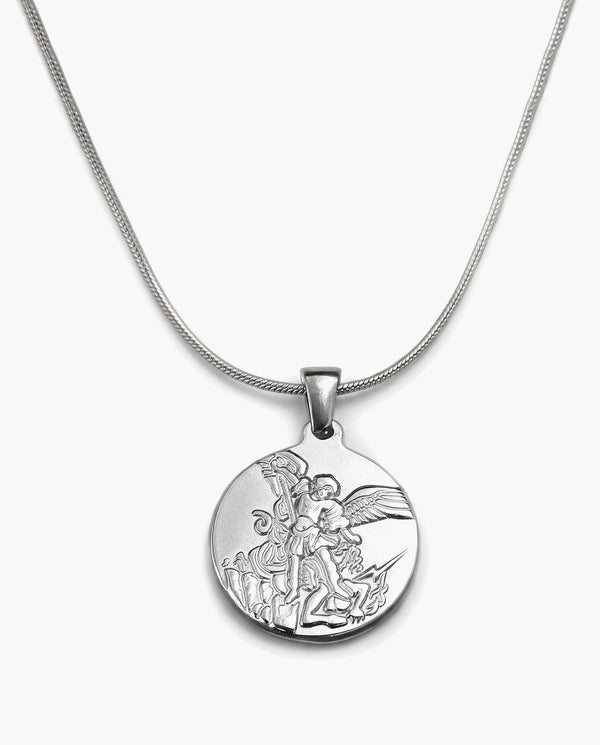 Marco Maveri Archangel Medallion Snake Chain Necklace, Silver