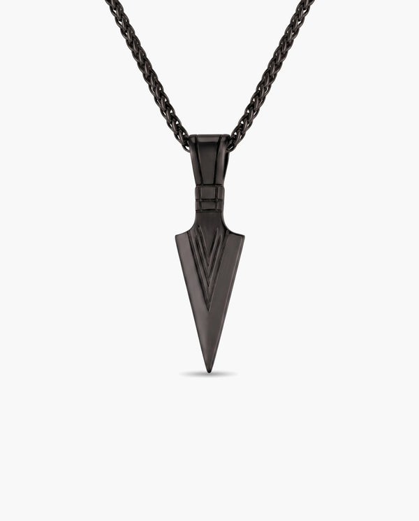 Marco Maveri Arrowhead Pendant Wheat Chain Necklace, Black