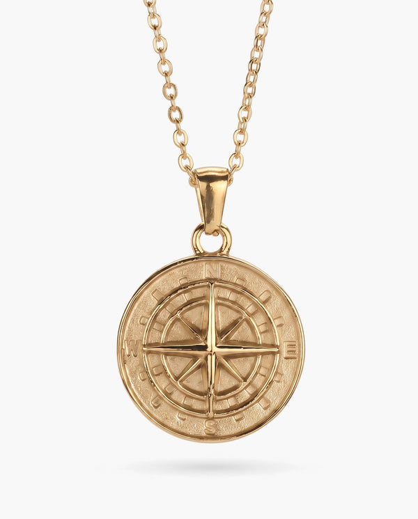 Marco Maveri Compass Pendant Rope Chain Necklace, Gold, Solid Medallion