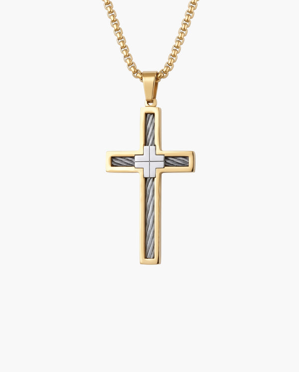 Marco Maveri Cross Pendant Necklace with Cable Inlay, Gold