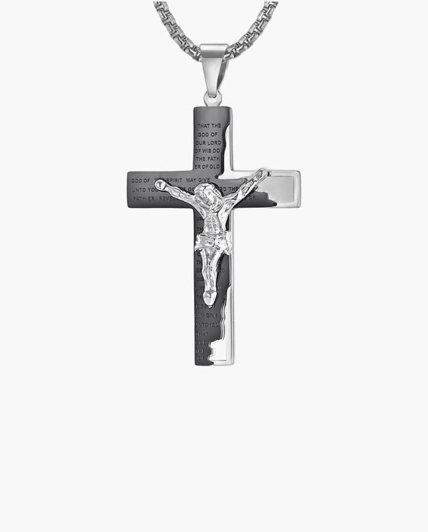 Marco Maveri Crucifix Pendant Necklace in Titanium Steel, Black