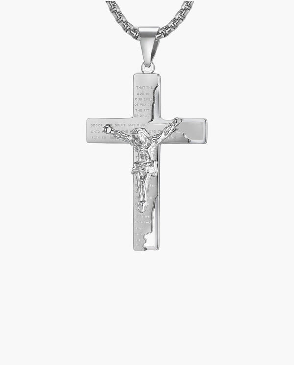 Marco Maveri Crucifix Pendant Necklace in Titanium Steel, Silver