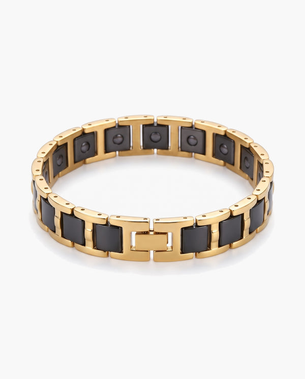Marco Maveri Geometric Link Bracelet with Ceramic Inlay, Black / Gold