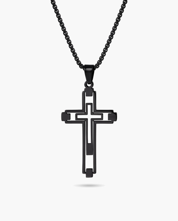 Marco Maveri Hollow Double Cross Pendant Necklace, Black