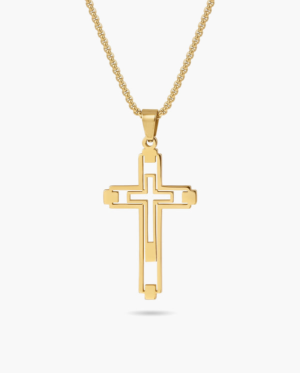 Marco Maveri Hollow Double Cross Pendant Necklace, Gold