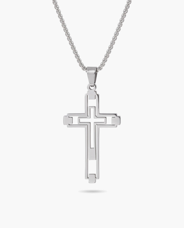 Marco Maveri Hollow Double Cross Pendant Necklace, Silver