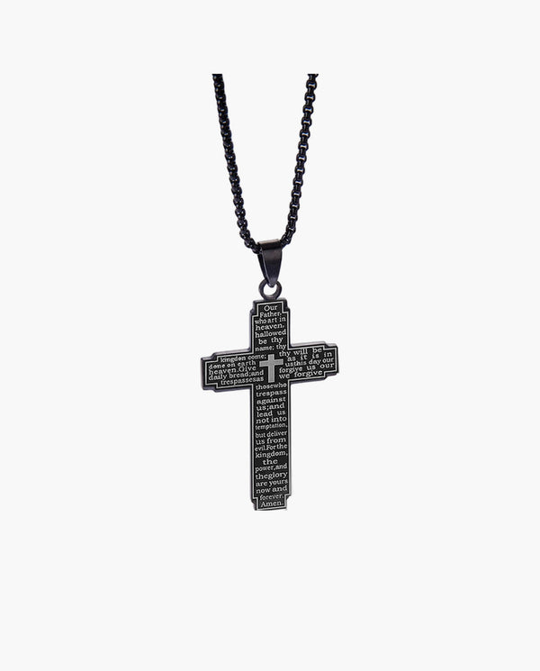 Marco Maveri Lord's Prayer Cross Pendant Necklace, Black