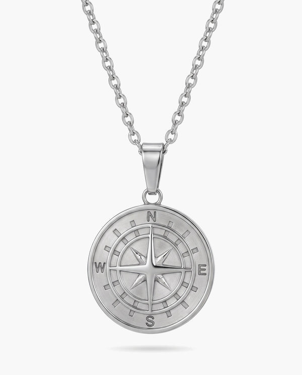 Marco Maveri Navigational Compass Pendant Necklace, Silver