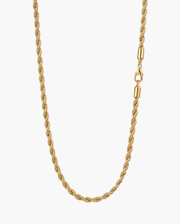 Marco Maveri Rope Chain Necklace in Stainless Steel, Gold, 3 mm wide