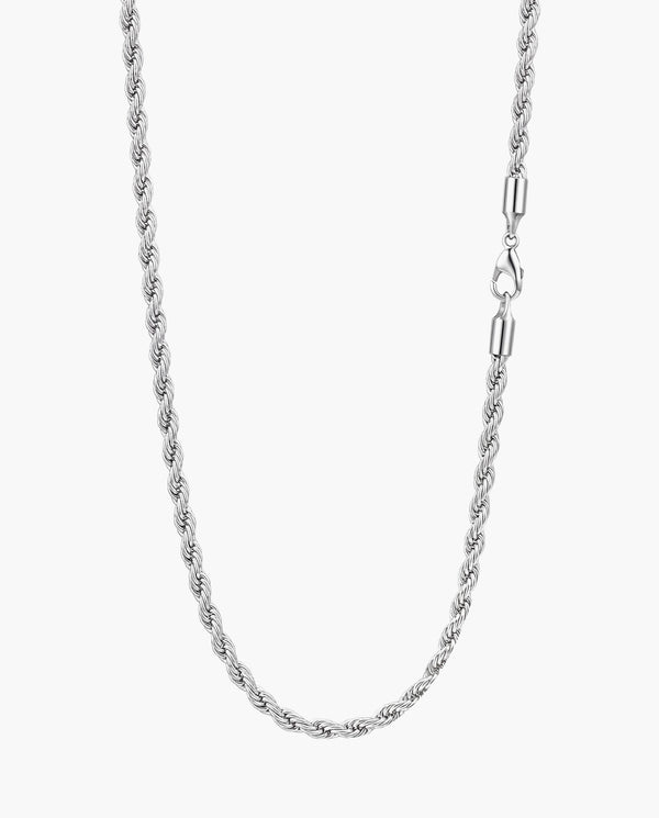 Marco Maveri Rope Chain Necklace in Stainless Steel, Silver, 3 mm wide