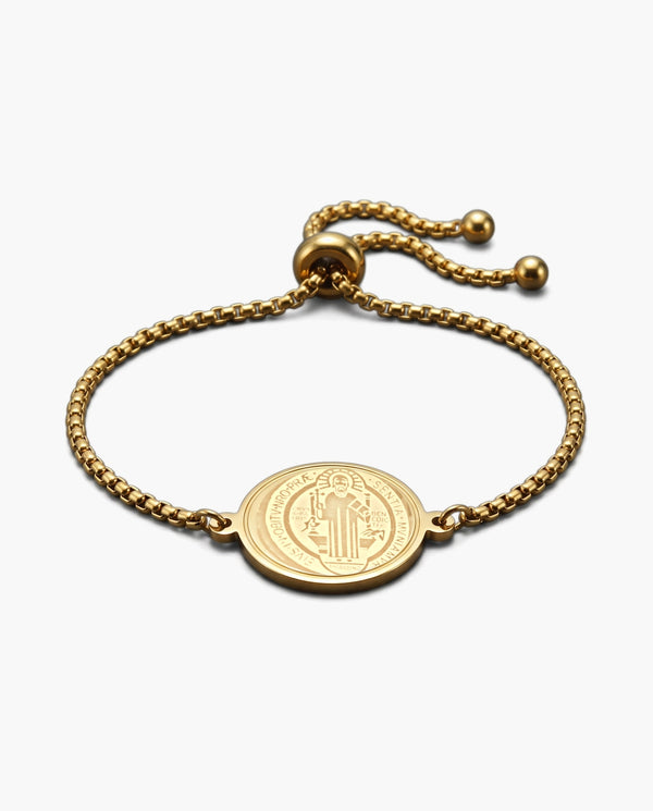 Marco Maveri Saint Benedict Medallion Box Chain Bracelet, Gold