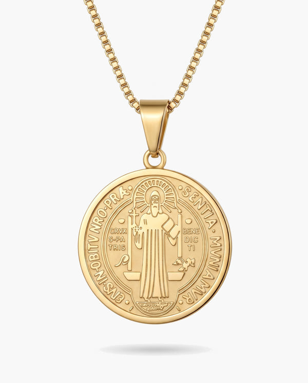 Marco Maveri Saint Benedict Medallion Box Chain Necklace, Gold