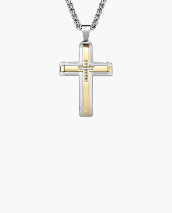 Marco Maveri Two-Tone Inlaid Cross Pendant Necklace, Silver / Gold