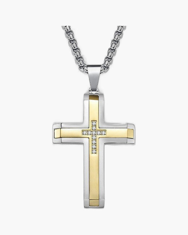 Two-Tone Inlaid Cross Pendant Necklace view 8