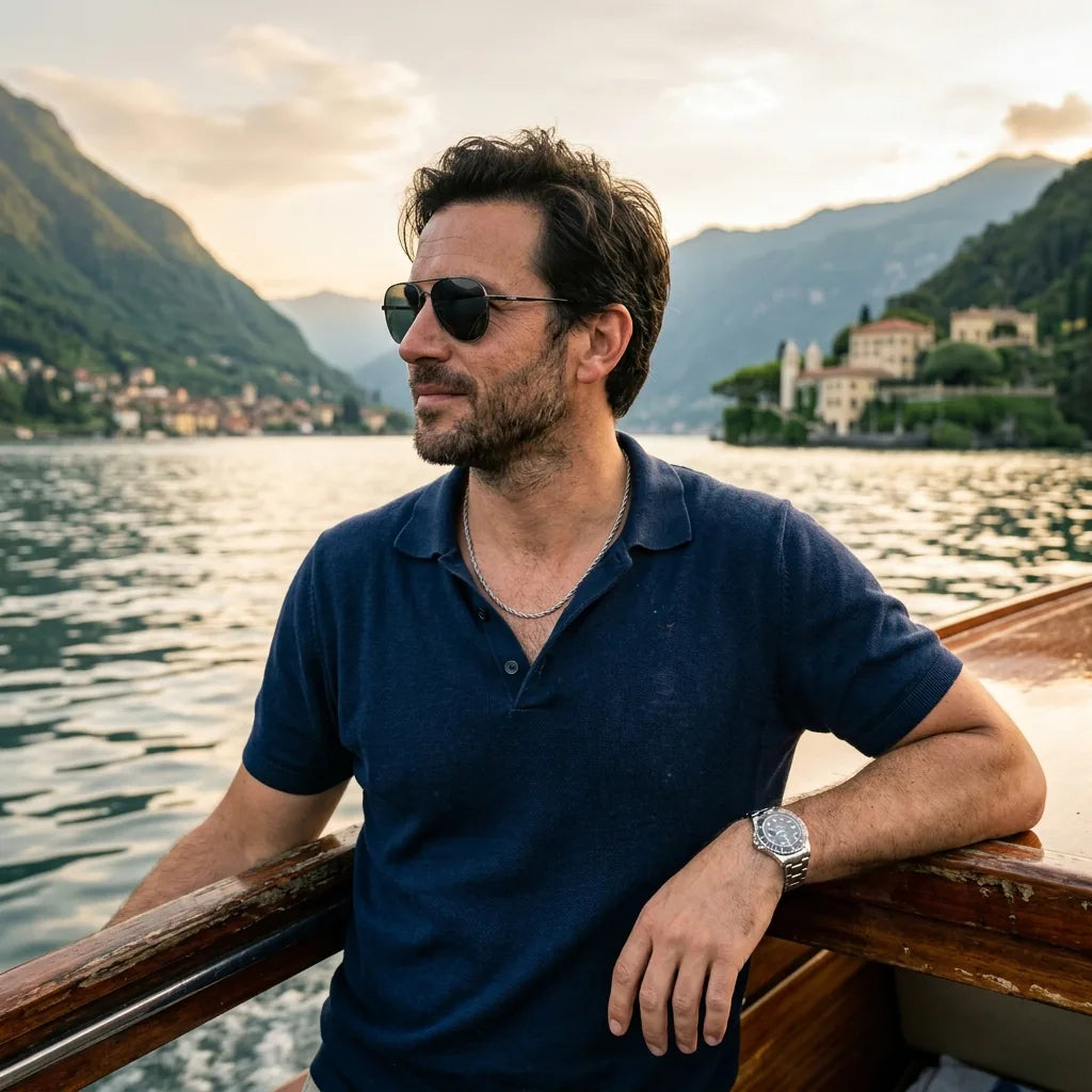 Man boat Lake Como silver rope