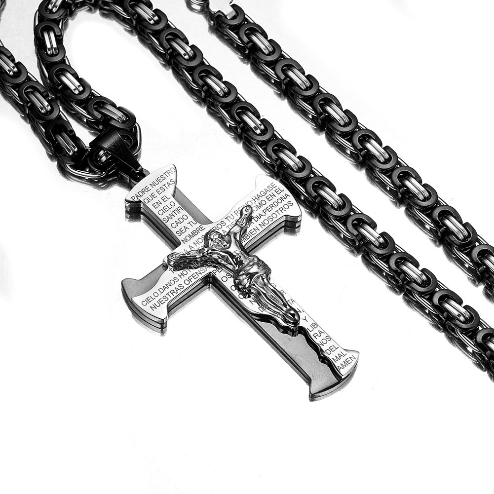 Titanium Steel Byzantine Chain with Crucifix Pendant view 5