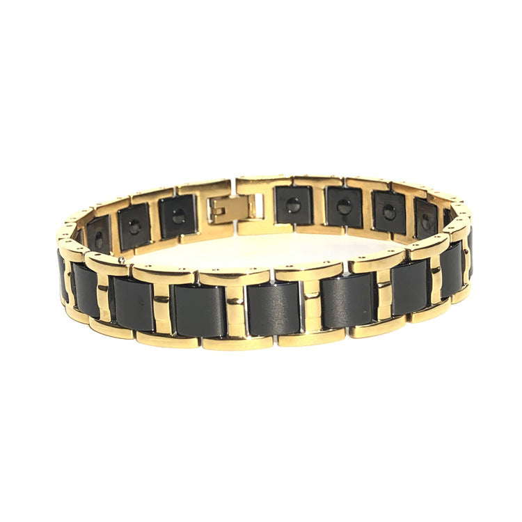 Geometric Link Bracelet with Ceramic Inlay