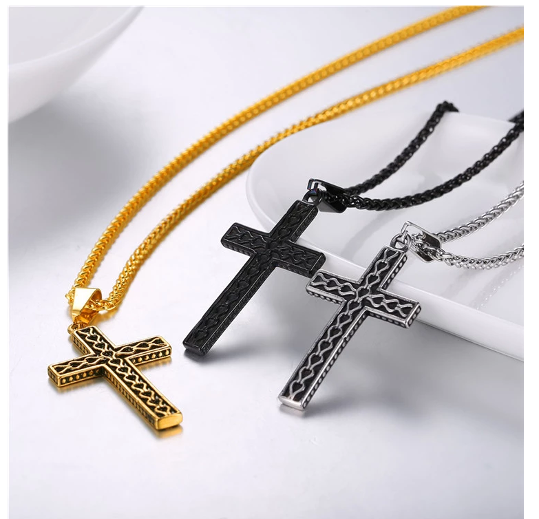 Textured Cross Pendant Necklace view 4