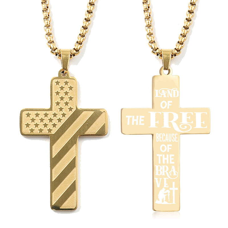 Flag Pattern Cross Pendant Necklace view 3