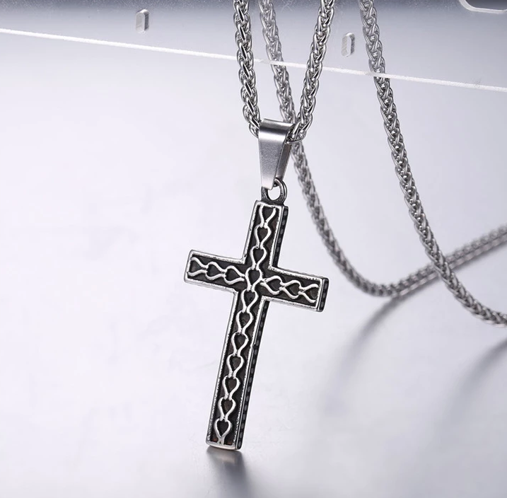 Textured Cross Pendant Necklace view 5