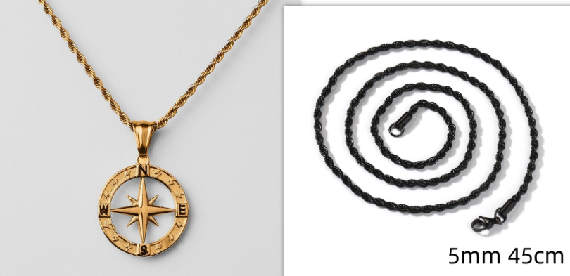 Compass Pendant Rope Chain Necklace view 3