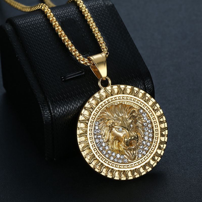 Lion Head Medallion Pendant Necklace