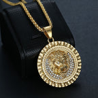 Lion Head Medallion Pendant Necklace