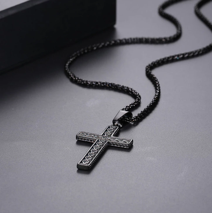 Textured Cross Pendant Necklace view 2