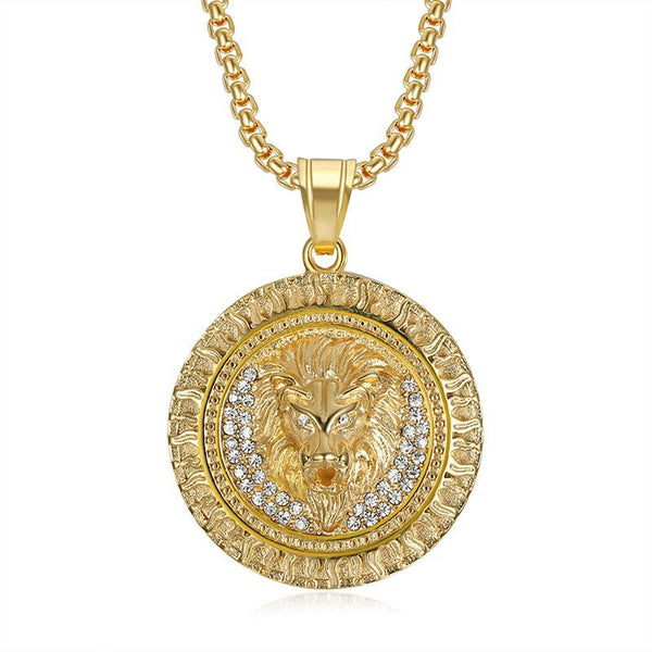 Lion Head Medallion Pendant Necklace view 2
