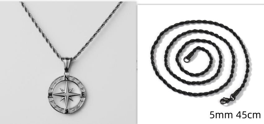 Compass Pendant Rope Chain Necklace view 4