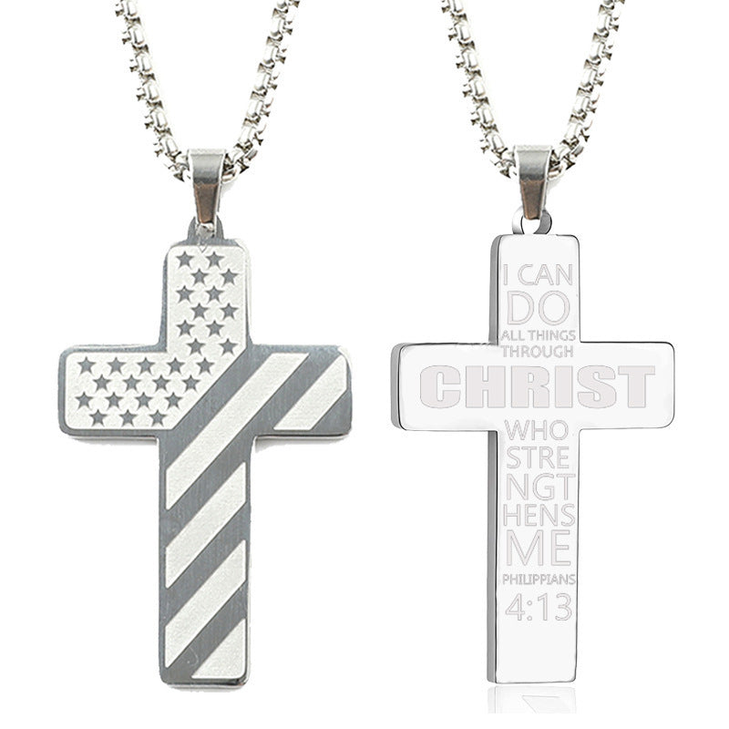 Flag Pattern Cross Pendant Necklace view 14