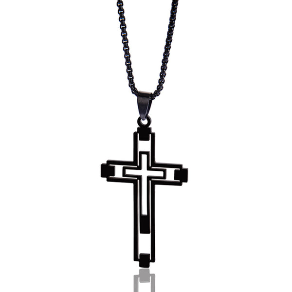 Hollow Double Cross Pendant Necklace view 3