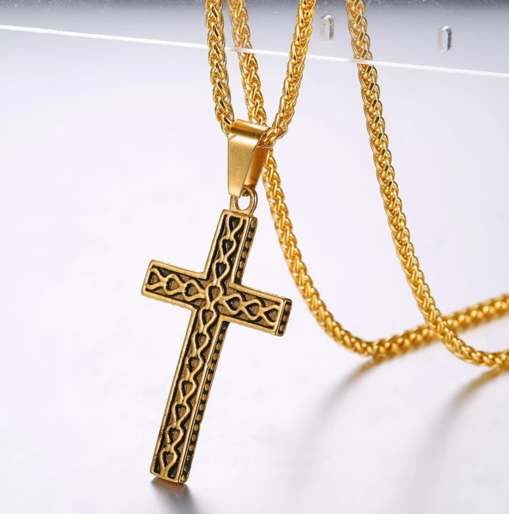 Textured Cross Pendant Necklace view 6