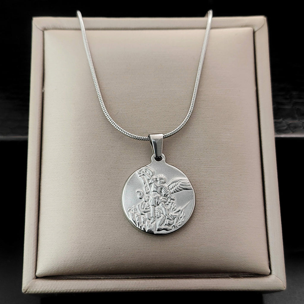 Archangel Medallion Snake Chain Necklace view 4