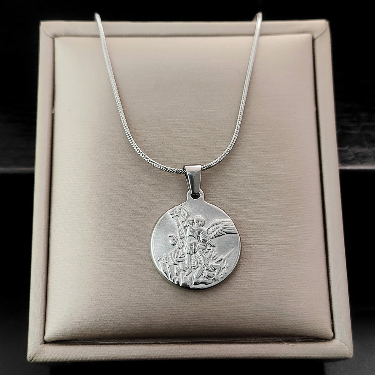 Archangel Medallion Snake Chain Necklace view 4