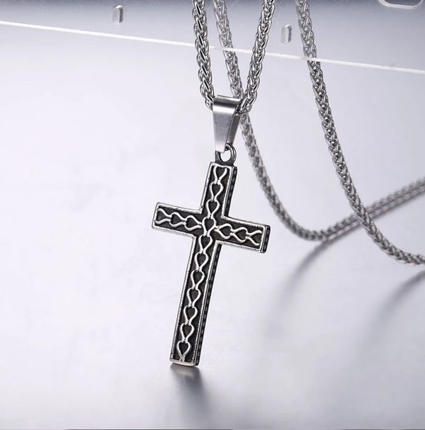 Textured Cross Pendant Necklace view 7