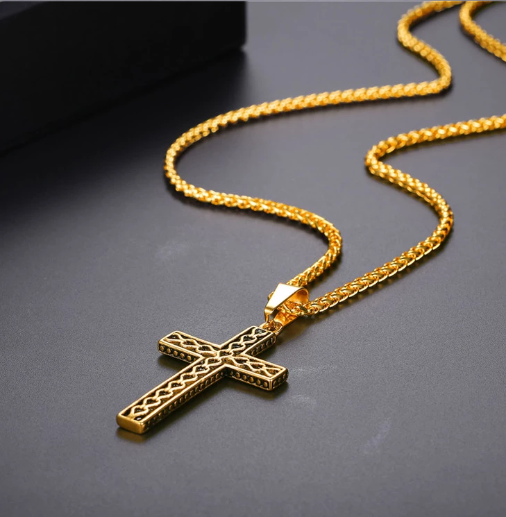 Textured Cross Pendant Necklace view 3