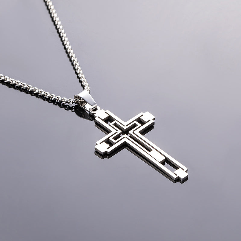Hollow Double Cross Pendant Necklace view 2