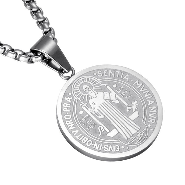Saint Benedict Medallion Box Chain Necklace