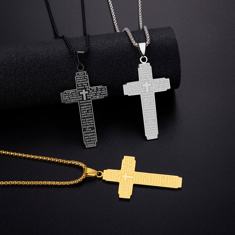 Lord's Prayer Cross Pendant Necklace view 3