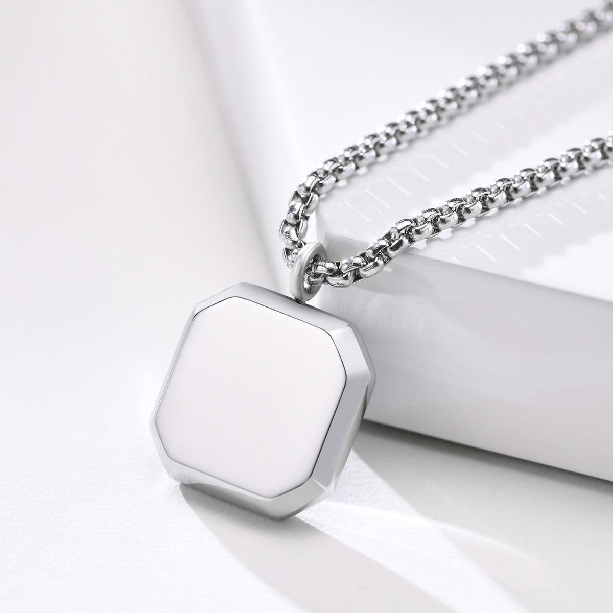 Square Pendant Box Chain Necklace view 2