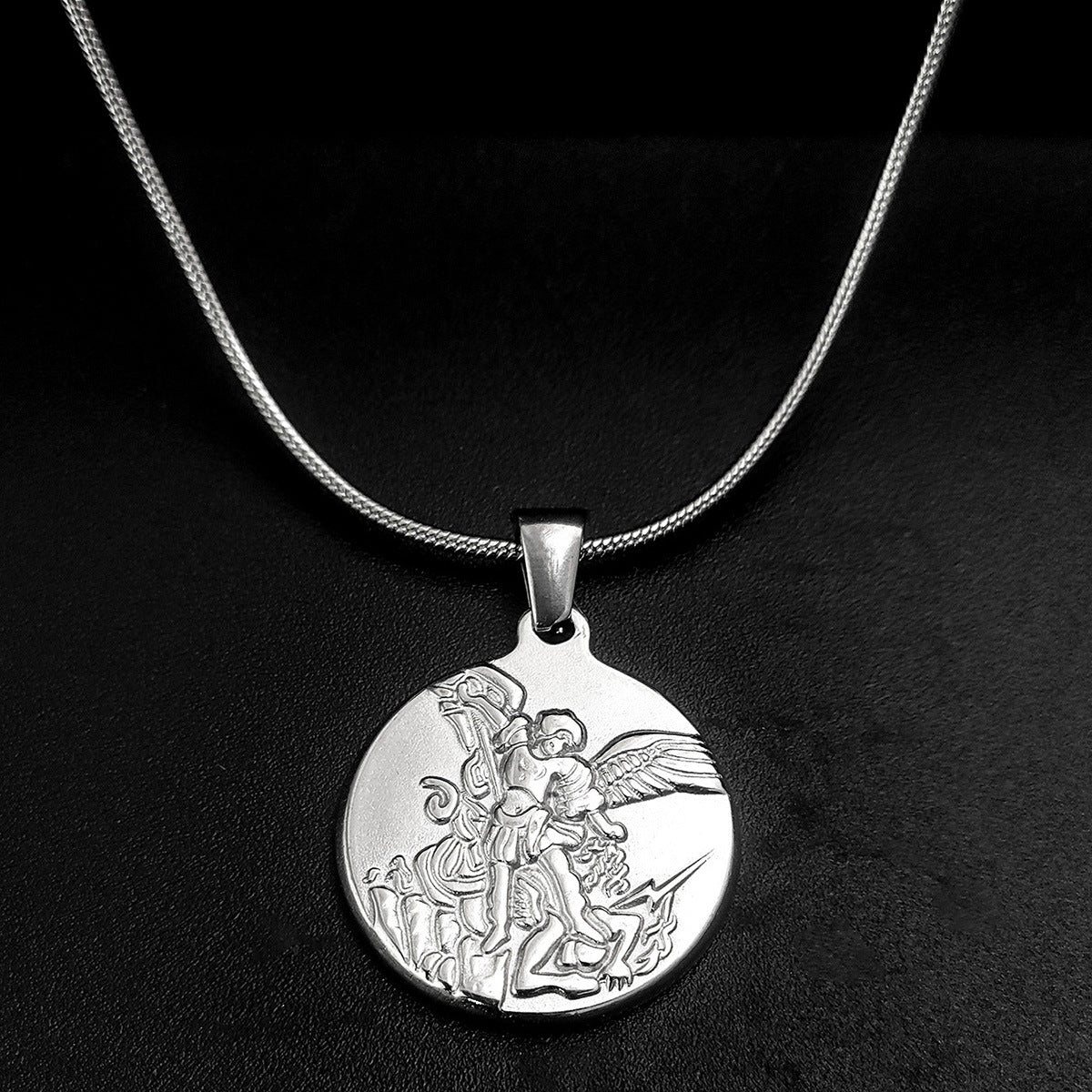 Archangel Medallion Snake Chain Necklace view 6