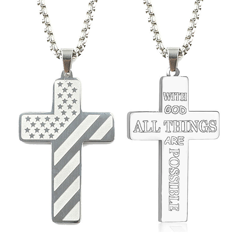 Flag Pattern Cross Pendant Necklace view 24